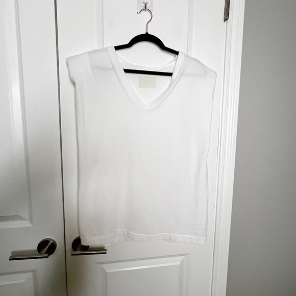 CITIZENS OF HUMANITY ZOSIA PADDED SHOULDER V-NECK TOP T-Shirt Size XL White - Picture 3 of 11